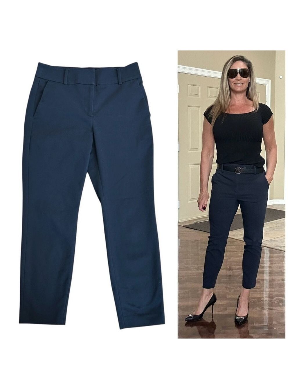 RW&CO dark navy blue slim fit ankle pants Sz 8 classic professional business